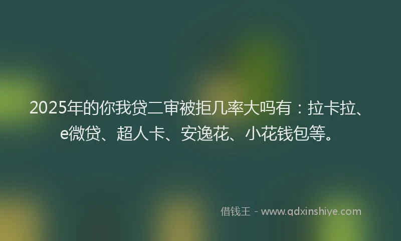 2025年的你我贷二审被拒几率大吗有：拉卡拉、e微贷、超人卡、安逸花、小花钱包等。