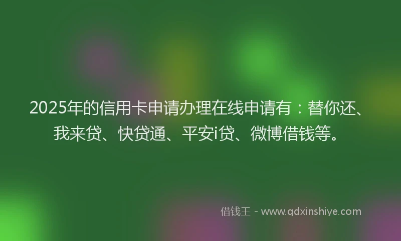 2025年的信用卡申请办理在线申请有：替你还、我来贷、快贷通、平安i贷、微博借钱等。