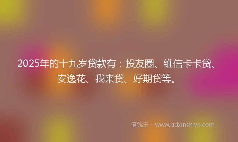 2025年的十九岁贷款有：投友圈、维信卡卡贷、安逸花、我来贷、好期贷等。