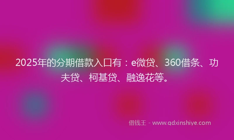 2025年的分期借款入口有：e微贷、360借条、功夫贷、柯基贷、融逸花等。