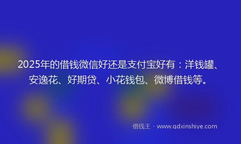 2025年的借钱微信好还是支付宝好有：洋钱罐、安逸花、好期贷、小花钱包、微博借钱等。