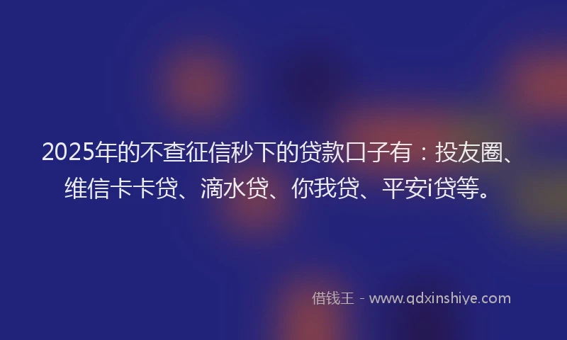 2025年的不查征信秒下的贷款口子有：投友圈、维信卡卡贷、滴水贷、你我贷、平安i贷等。