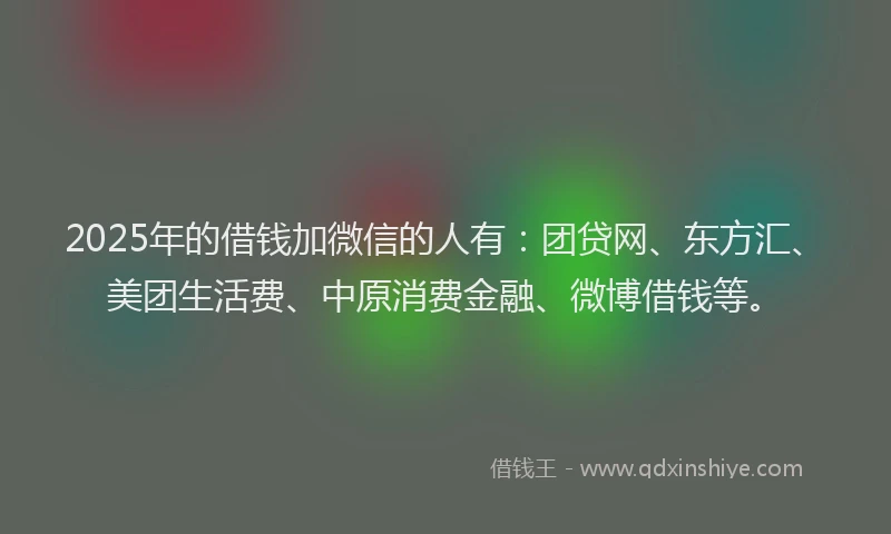 2025年的借钱加微信的人有：团贷网、东方汇、美团生活费、中原消费金融、微博借钱等。