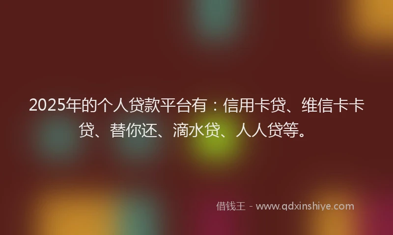 2025年的个人贷款平台有：信用卡贷、维信卡卡贷、替你还、滴水贷、人人贷等。