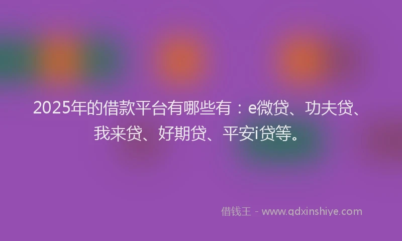 2025年的借款平台有哪些有：e微贷、功夫贷、我来贷、好期贷、平安i贷等。