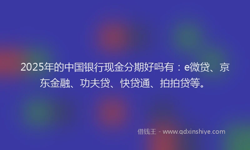 2025年的中国银行现金分期好吗有：e微贷、京东金融、功夫贷、快贷通、拍拍贷等。