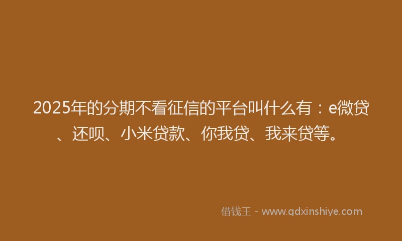 2025年的分期不看征信的平台叫什么有：e微贷、还呗、小米贷款、你我贷、我来贷等。