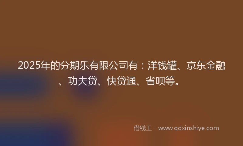 2025年的分期乐有限公司有：洋钱罐、京东金融、功夫贷、快贷通、省呗等。