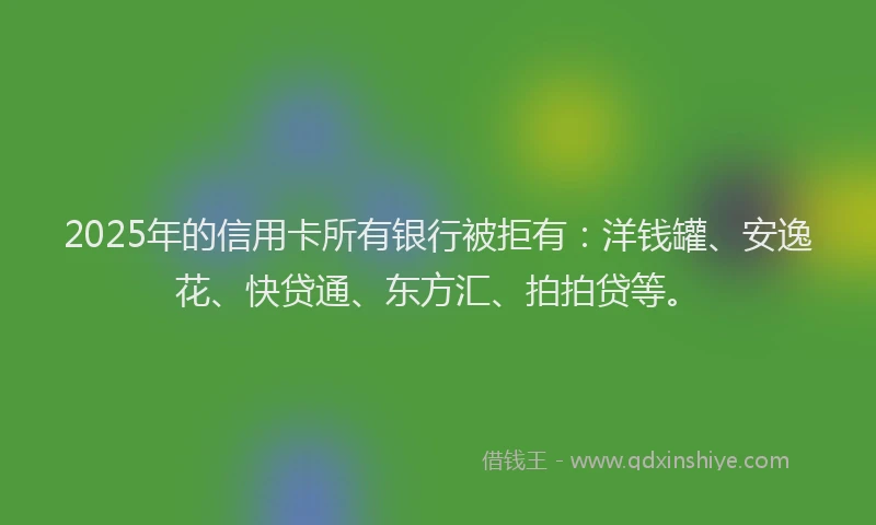 2025年的信用卡所有银行被拒有：洋钱罐、安逸花、快贷通、东方汇、拍拍贷等。