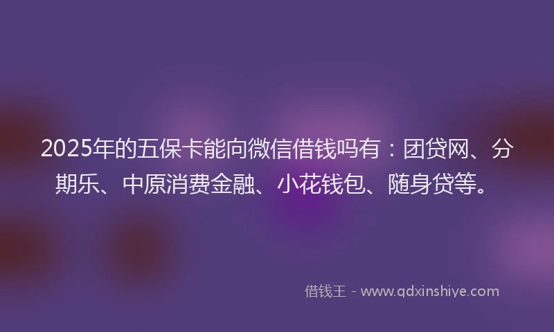 2025年的五保卡能向微信借钱吗有：团贷网、分期乐、中原消费金融、小花钱包、随身贷等。
