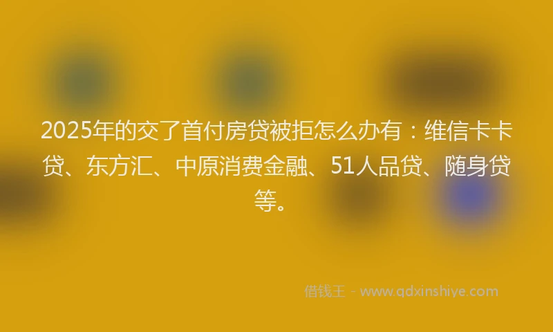 2025年的交了首付房贷被拒怎么办有：维信卡卡贷、东方汇、中原消费金融、51人品贷、随身贷等。