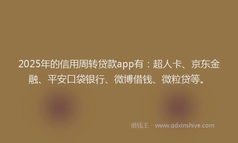 2025年的信用周转贷款app有：超人卡、京东金融、平安口袋银行、微博借钱、微粒贷等。