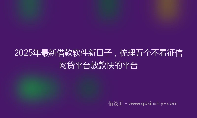 2025年最新借款软件新口子，梳理五个不看征信网贷平台放款快的平台