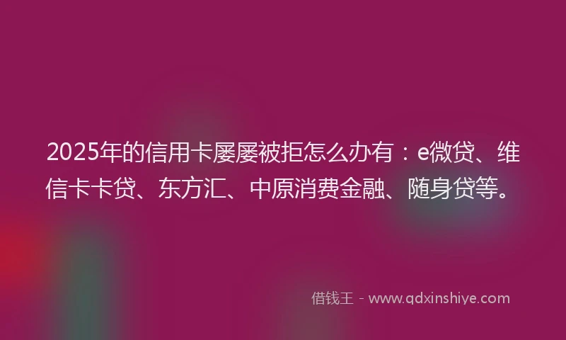 2025年的信用卡屡屡被拒怎么办有：e微贷、维信卡卡贷、东方汇、中原消费金融、随身贷等。