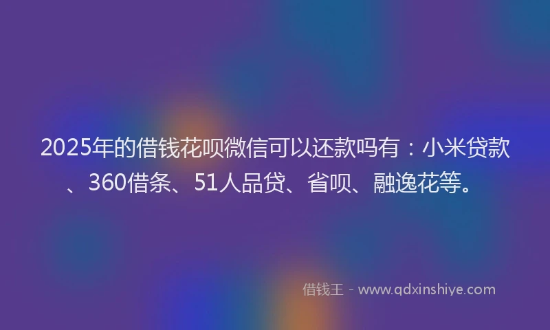 2025年的借钱花呗微信可以还款吗有：小米贷款、360借条、51人品贷、省呗、融逸花等。