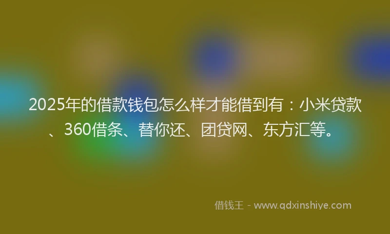 2025年的借款钱包怎么样才能借到有：小米贷款、360借条、替你还、团贷网、东方汇等。
