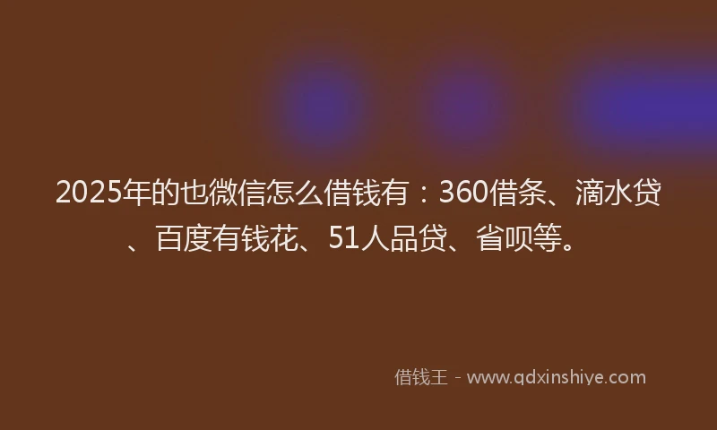 2025年的也微信怎么借钱有：360借条、滴水贷、百度有钱花、51人品贷、省呗等。