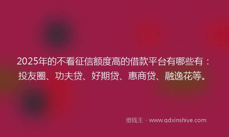 2025年的不看征信额度高的借款平台有哪些有：投友圈、功夫贷、好期贷、惠商贷、融逸花等。