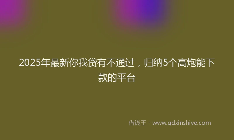 2025年最新你我贷有不通过，归纳5个高炮能下款的平台