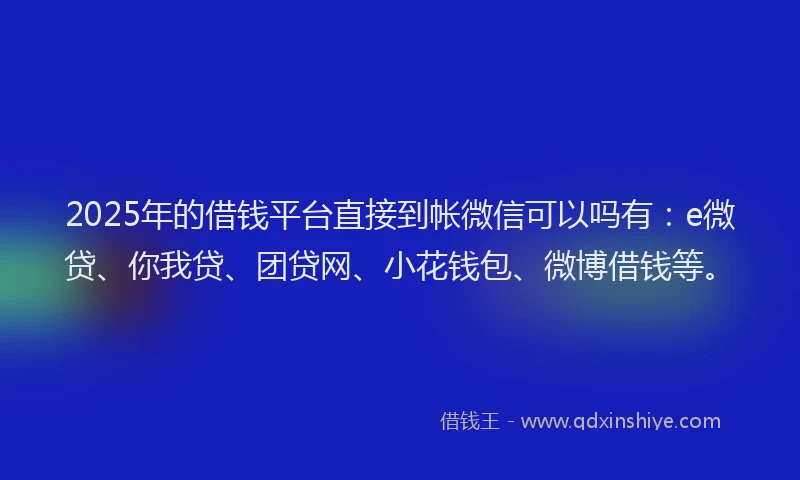 2025年的借钱平台直接到帐微信可以吗有：e微贷、你我贷、团贷网、小花钱包、微博借钱等。