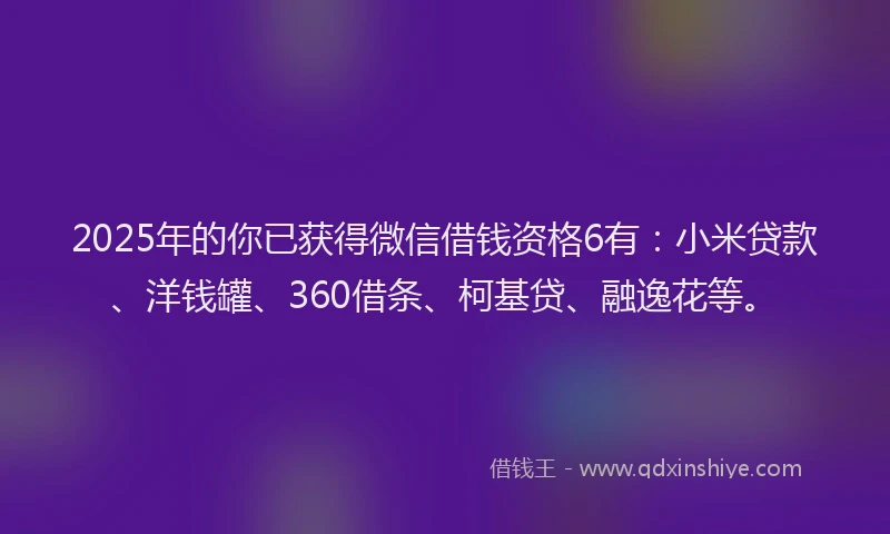 2025年的你已获得微信借钱资格6有：小米贷款、洋钱罐、360借条、柯基贷、融逸花等。