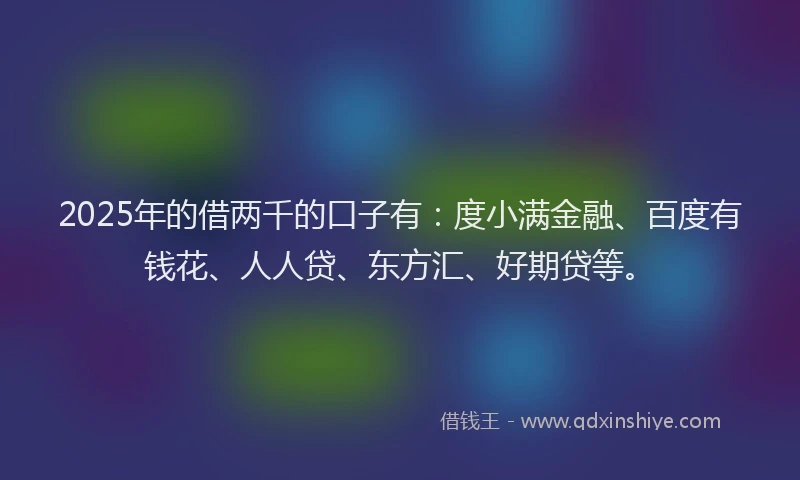 2025年的借两千的口子有：度小满金融、百度有钱花、人人贷、东方汇、好期贷等。