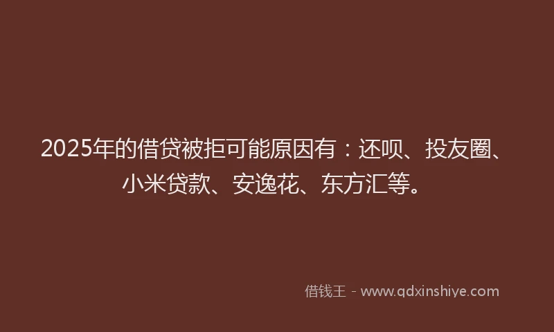 2025年的借贷被拒可能原因有：还呗、投友圈、小米贷款、安逸花、东方汇等。