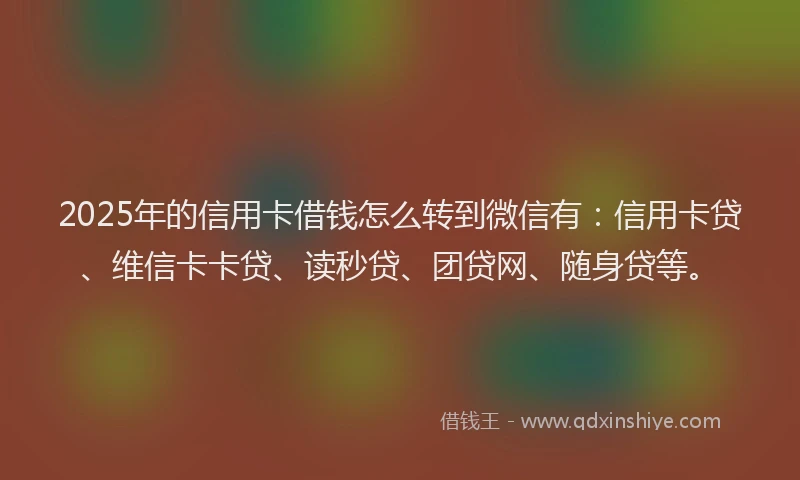 2025年的信用卡借钱怎么转到微信有：信用卡贷、维信卡卡贷、读秒贷、团贷网、随身贷等。