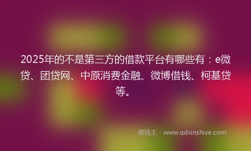 2025年的不是第三方的借款平台有哪些有：e微贷、团贷网、中原消费金融、微博借钱、柯基贷等。