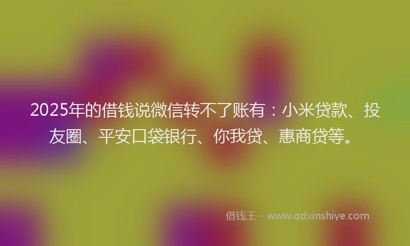 2025年的借钱说微信转不了账有：小米贷款、投友圈、平安口袋银行、你我贷、惠商贷等。