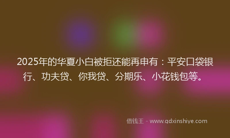 2025年的华夏小白被拒还能再申有：平安口袋银行、功夫贷、你我贷、分期乐、小花钱包等。