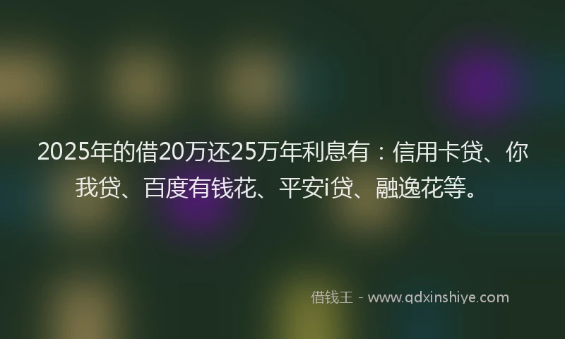 2025年的借20万还25万年利息有：信用卡贷、你我贷、百度有钱花、平安i贷、融逸花等。
