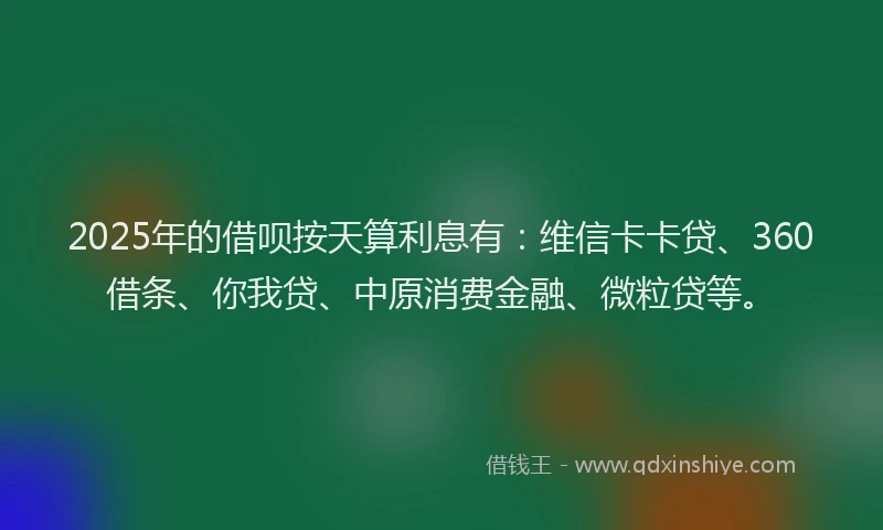 2025年的借呗按天算利息有：维信卡卡贷、360借条、你我贷、中原消费金融、微粒贷等。