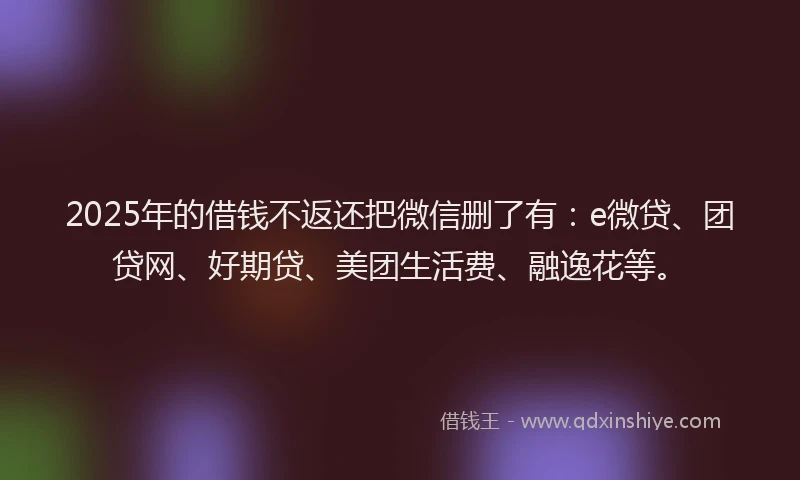 2025年的借钱不返还把微信删了有：e微贷、团贷网、好期贷、美团生活费、融逸花等。