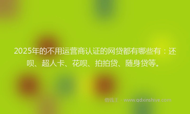 2025年的不用运营商认证的网贷都有哪些有：还呗、超人卡、花呗、拍拍贷、随身贷等。