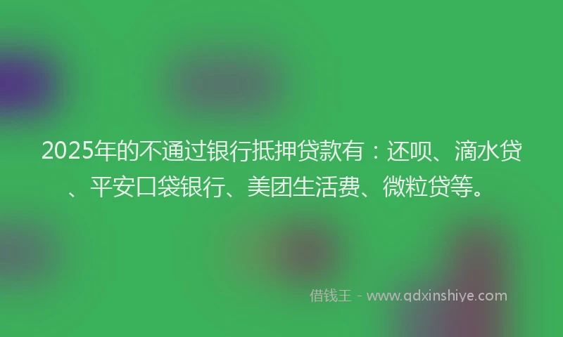 2025年的不通过银行抵押贷款有：还呗、滴水贷、平安口袋银行、美团生活费、微粒贷等。