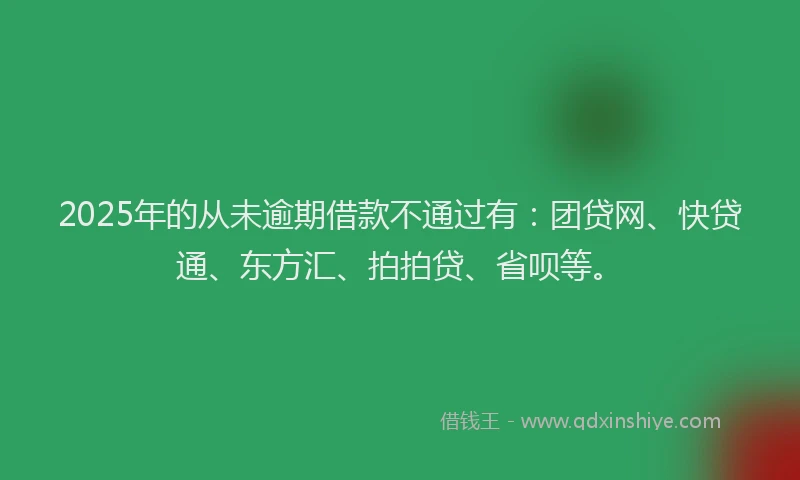 2025年的从未逾期借款不通过有：团贷网、快贷通、东方汇、拍拍贷、省呗等。