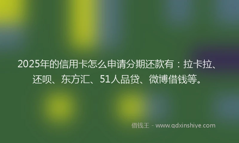 2025年的信用卡怎么申请分期还款有：拉卡拉、还呗、东方汇、51人品贷、微博借钱等。