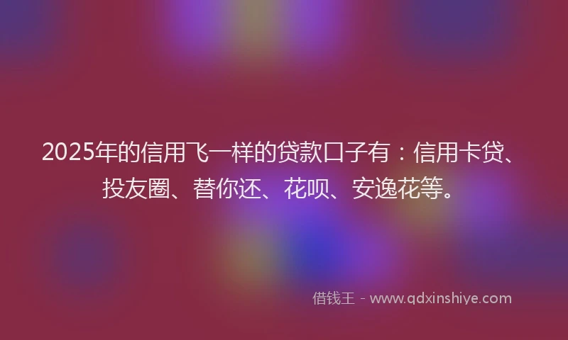 2025年的信用飞一样的贷款口子有：信用卡贷、投友圈、替你还、花呗、安逸花等。