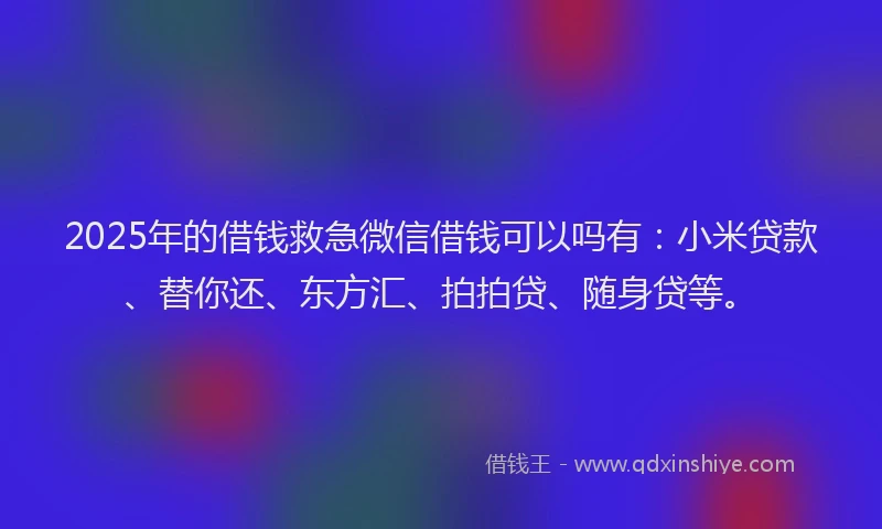 2025年的借钱救急微信借钱可以吗有：小米贷款、替你还、东方汇、拍拍贷、随身贷等。