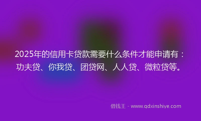 2025年的信用卡贷款需要什么条件才能申请有：功夫贷、你我贷、团贷网、人人贷、微粒贷等。