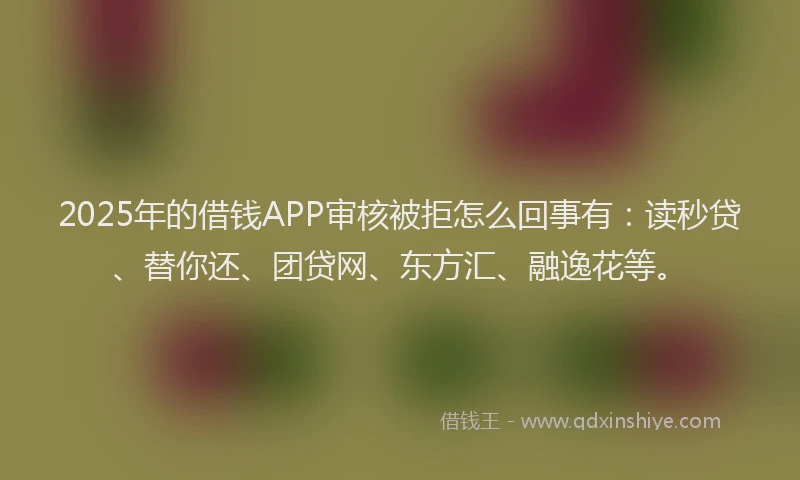 2025年的借钱APP审核被拒怎么回事有：读秒贷、替你还、团贷网、东方汇、融逸花等。