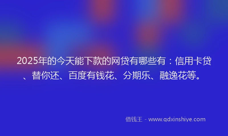 2025年的今天能下款的网贷有哪些有：信用卡贷、替你还、百度有钱花、分期乐、融逸花等。