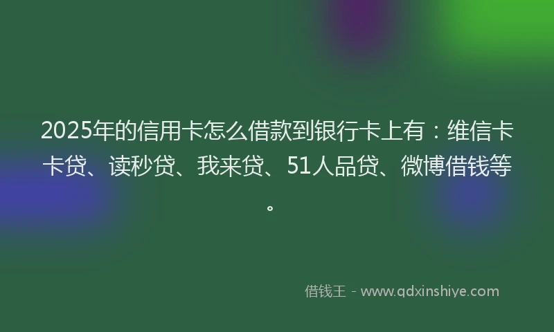 2025年的信用卡怎么借款到银行卡上有：维信卡卡贷、读秒贷、我来贷、51人品贷、微博借钱等。