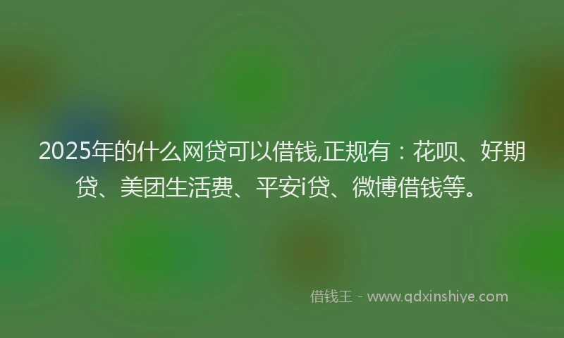 2025年的什么网贷可以借钱,正规有：花呗、好期贷、美团生活费、平安i贷、微博借钱等。