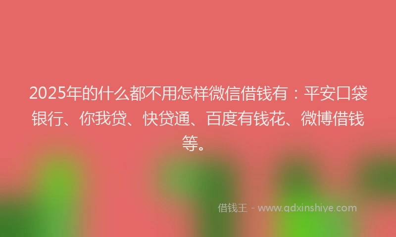 2025年的什么都不用怎样微信借钱有：平安口袋银行、你我贷、快贷通、百度有钱花、微博借钱等。