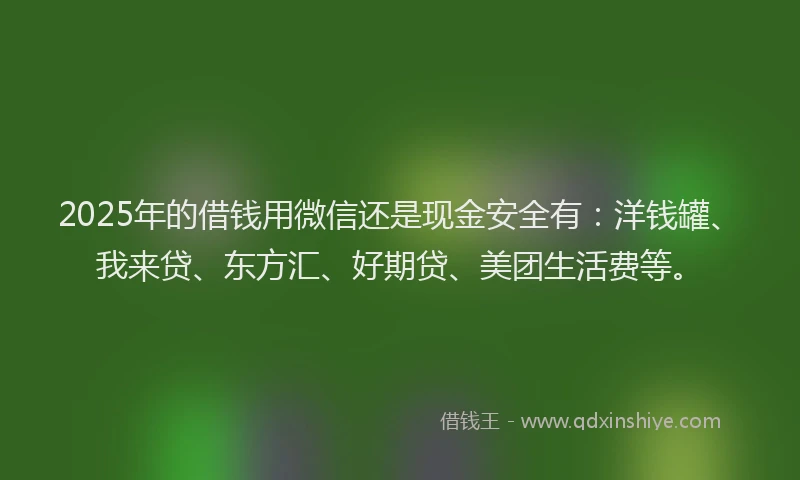 2025年的借钱用微信还是现金安全有：洋钱罐、我来贷、东方汇、好期贷、美团生活费等。