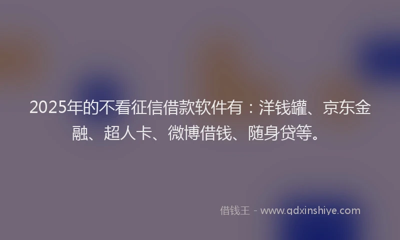 2025年的不看征信借款软件有：洋钱罐、京东金融、超人卡、微博借钱、随身贷等。