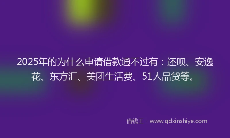 2025年的为什么申请借款通不过有：还呗、安逸花、东方汇、美团生活费、51人品贷等。
