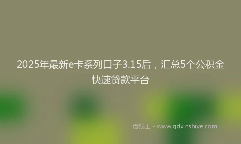 2025年最新e卡系列口子3.15后，汇总5个公积金快速贷款平台